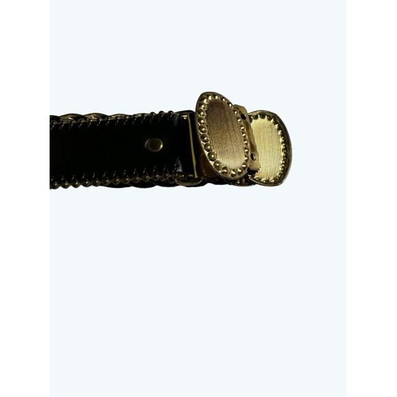 Disc Chain Womens Belt Stretchy Goldtone Metal Oval with Raised Dots Waist 28" - Picture 6 of 7